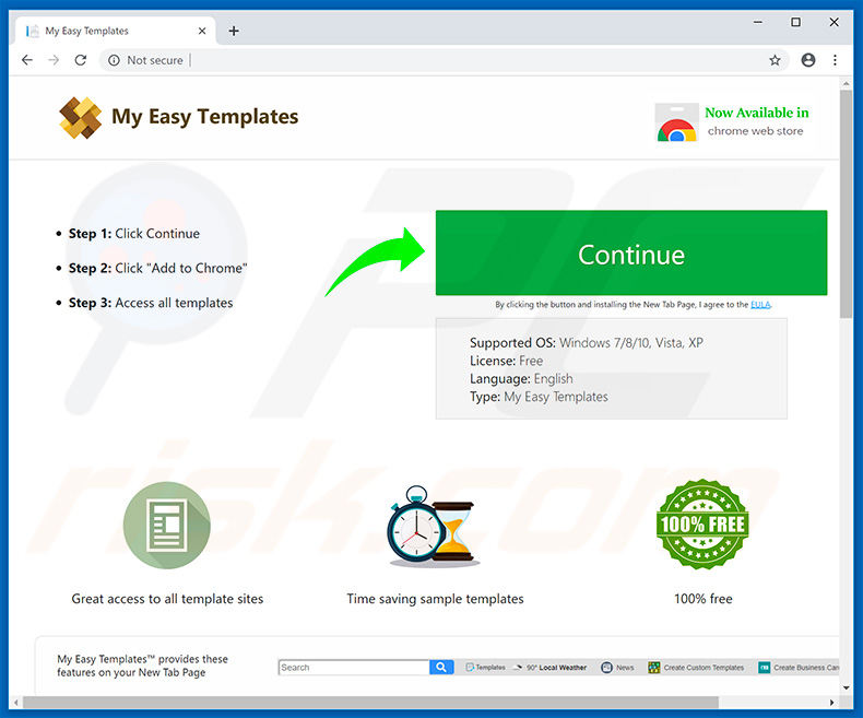 Website used to promote My Easy Templates browser hijacker