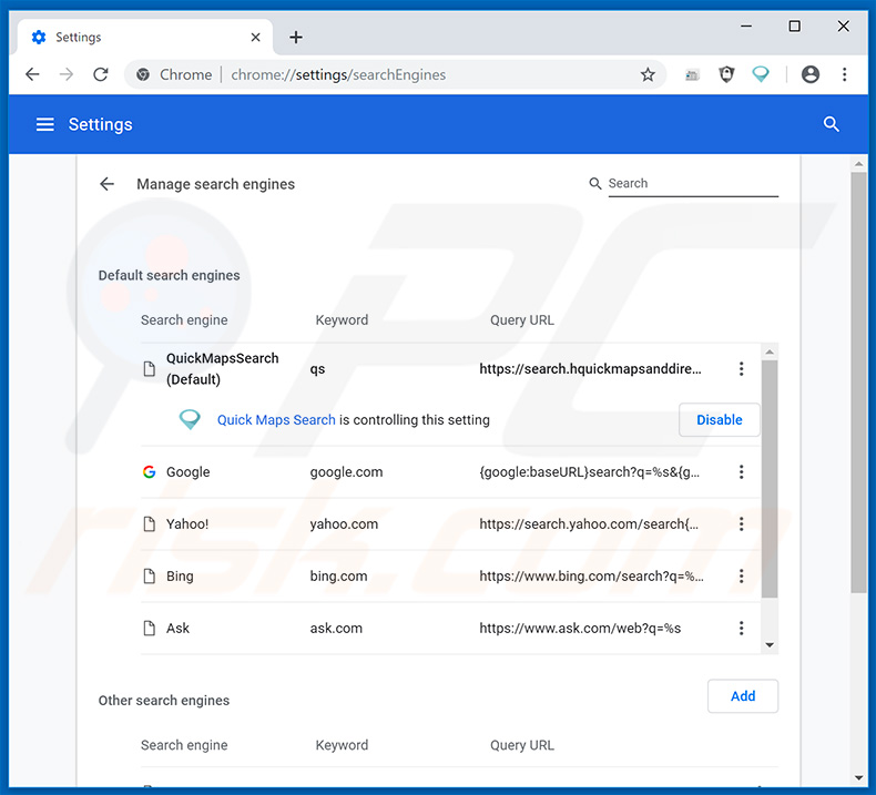 Removing search.hnewsscoop.co from Google Chrome default search engine