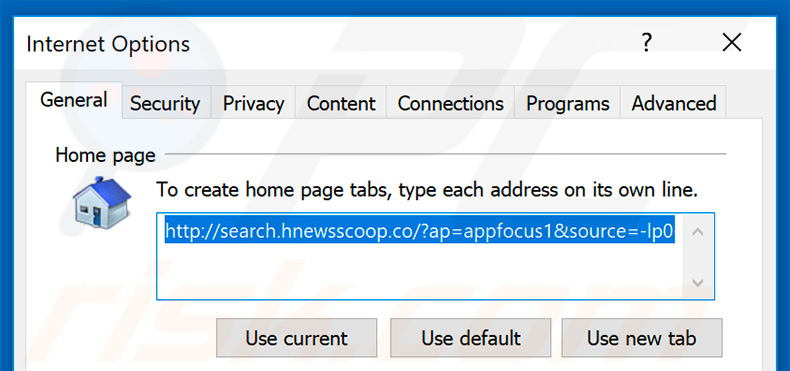 Removing search.hnewsscoop.co from Internet Explorer homepage