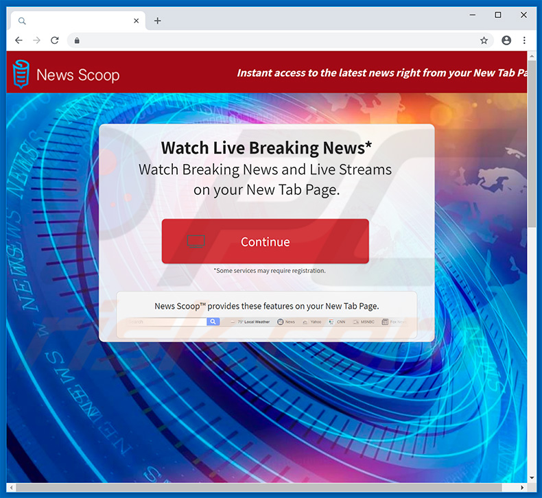 Website used to promote News Scoop browser hijacker