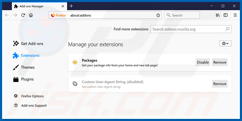 Removing search.hpackagefinder.app related Mozilla Firefox extensions