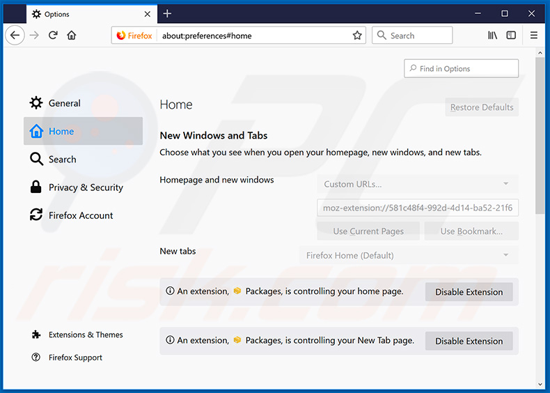 Removing search.hpackagefinder.app from Mozilla Firefox homepage