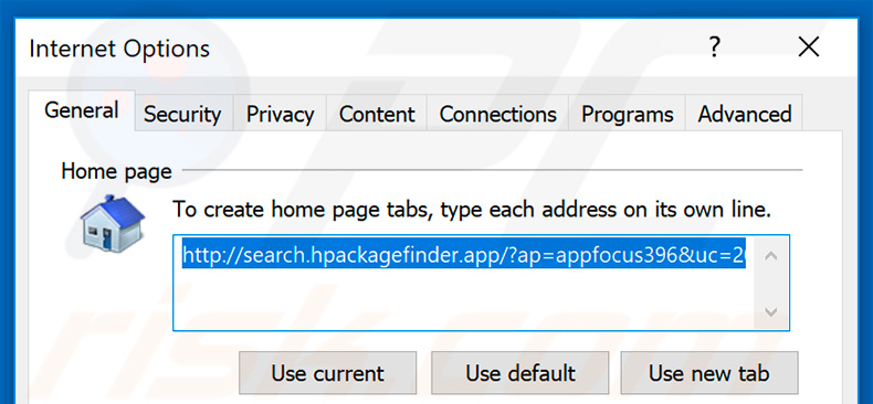 Removing search.hpackagefinder.app from Internet Explorer homepage
