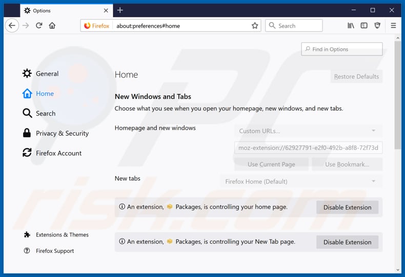 Removing search.hpackage-manager.net from Mozilla Firefox homepage