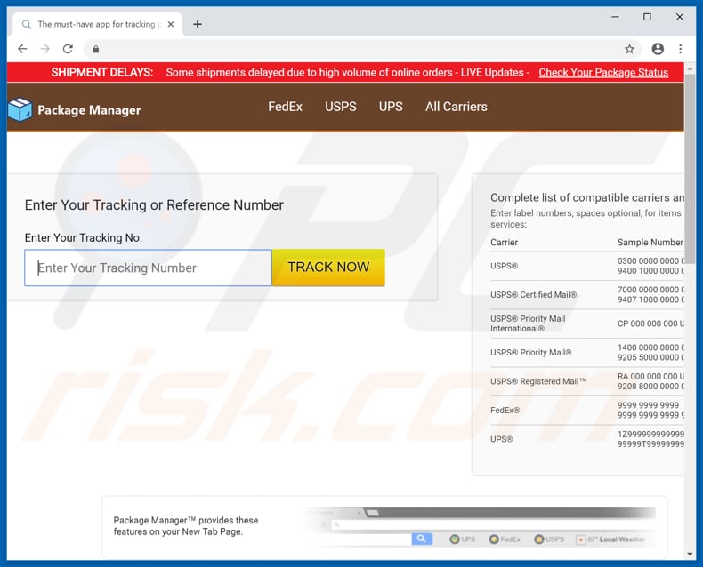 Website used to promote Package Manager browser hijacker