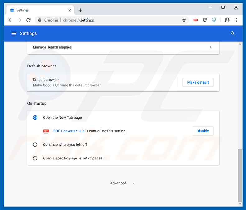 Removing search.hpdfconverterhub.com from Google Chrome homepage