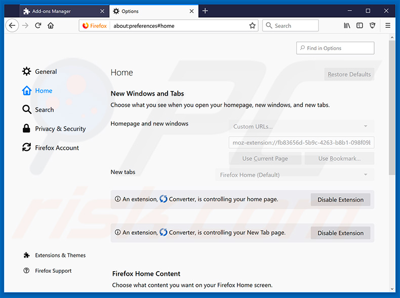 Removing search.hpdfconverterhub.com from Mozilla Firefox homepage