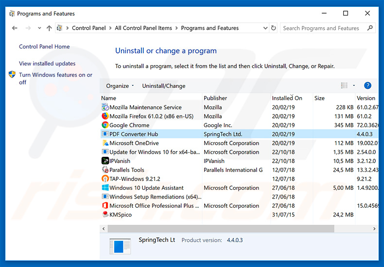 search.hpdfconverterhub.com browser hijacker uninstall via Control Panel