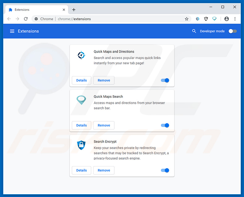 Removing search.hquickmapsanddirections.com related Google Chrome extensions