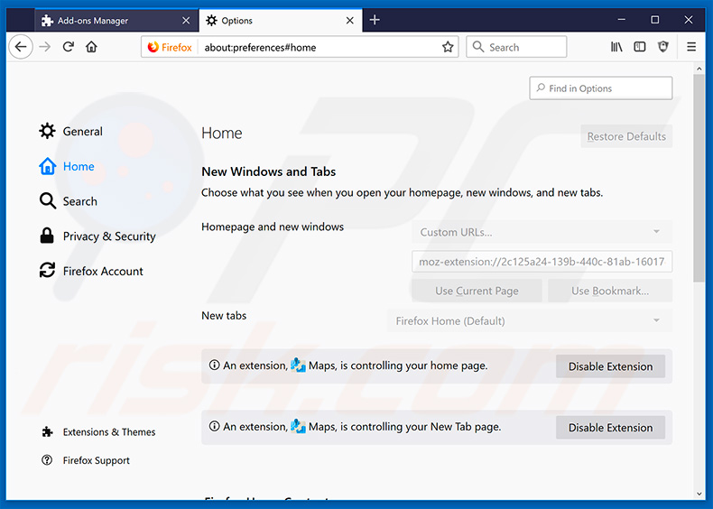 Removing search.hquickmapsanddirections.com from Mozilla Firefox homepage