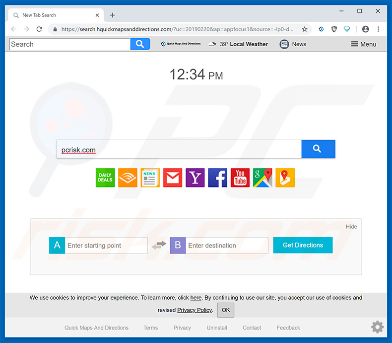 search.hquickmapsanddirections.com browser hijacker