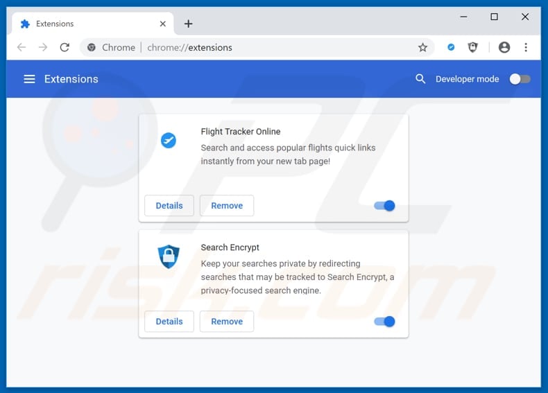 Removing search.htrackflightsnow.net related Google Chrome extensions