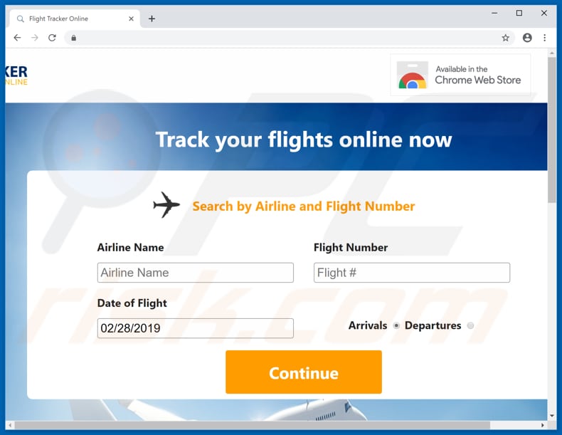 Website used to promote Flight Tracker Online browser hijacker