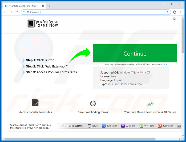 Website used to promote Your Free Forms Online Now browser hijacker
