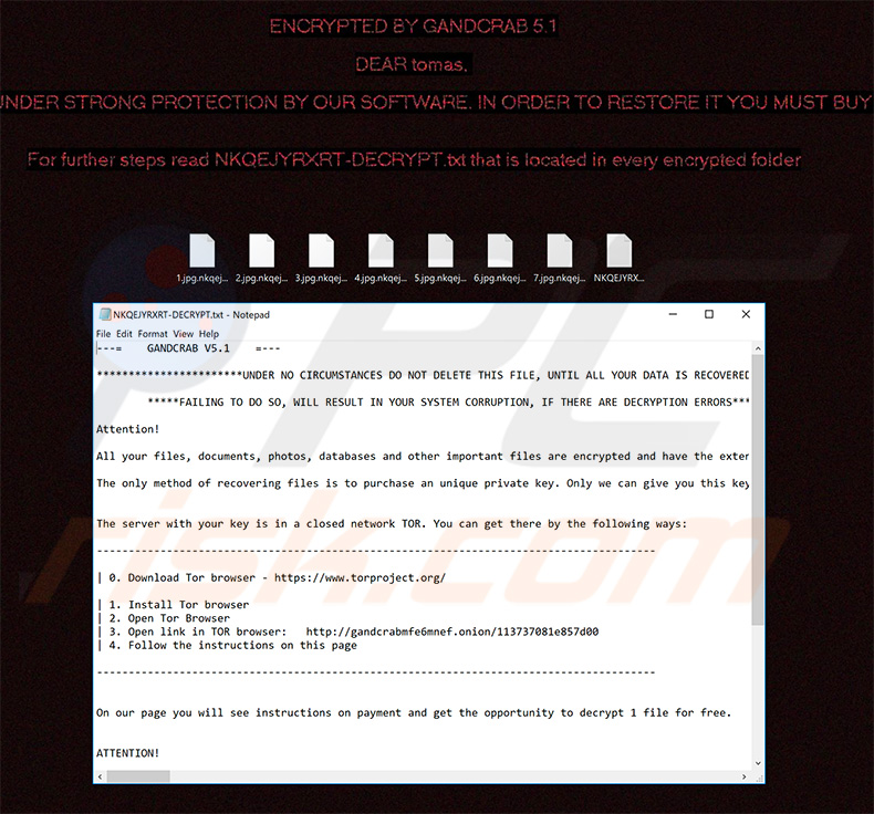 GandCrab 5.1 encrypting victim's files