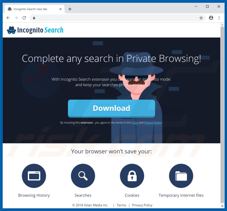 Website used to promote Incognito Search browser hijacker