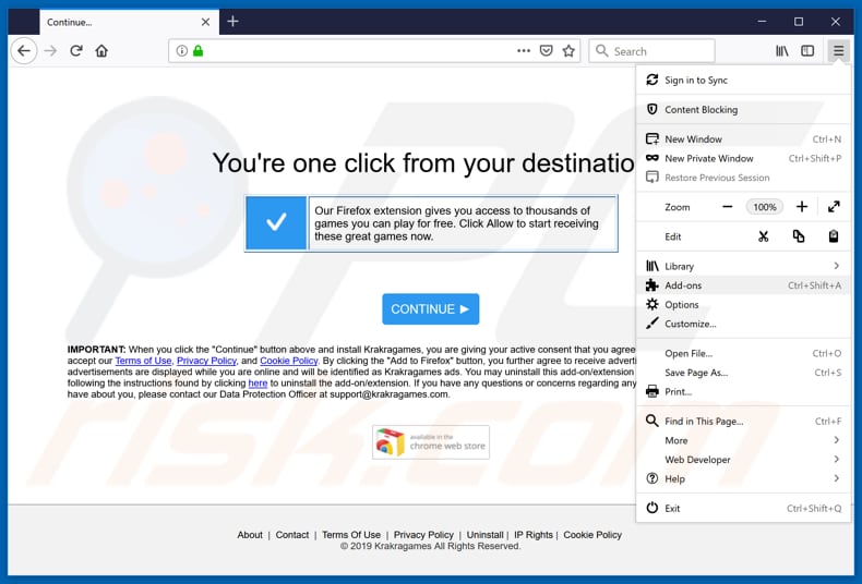 Removing KraKraGames ads from Mozilla Firefox step 1