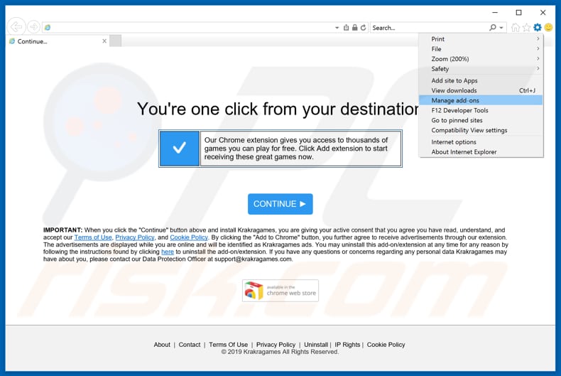 Removing KraKraGames ads from Internet Explorer step 1