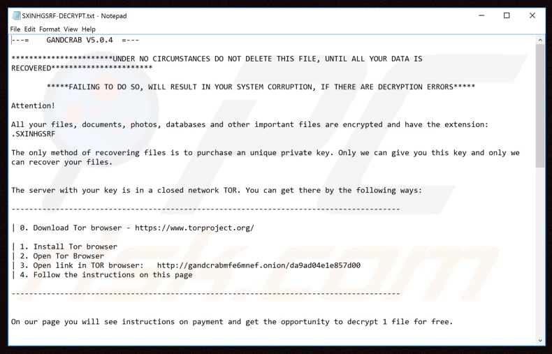 GandCrab 5.0.4 ransom note