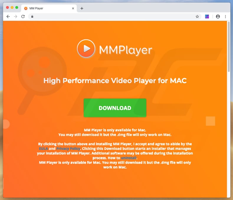 website promoting MM Player unwanted app