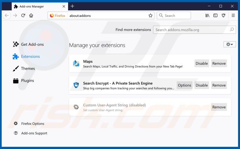 Removing search.hmymapsfinder.com related Mozilla Firefox extensions