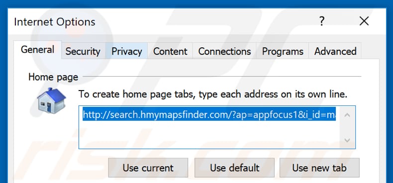 Removing search.hmymapsfinder.com from Internet Explorer homepage