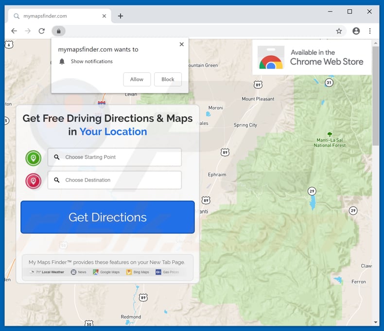Website used to promote My Maps Finder browser hijacker