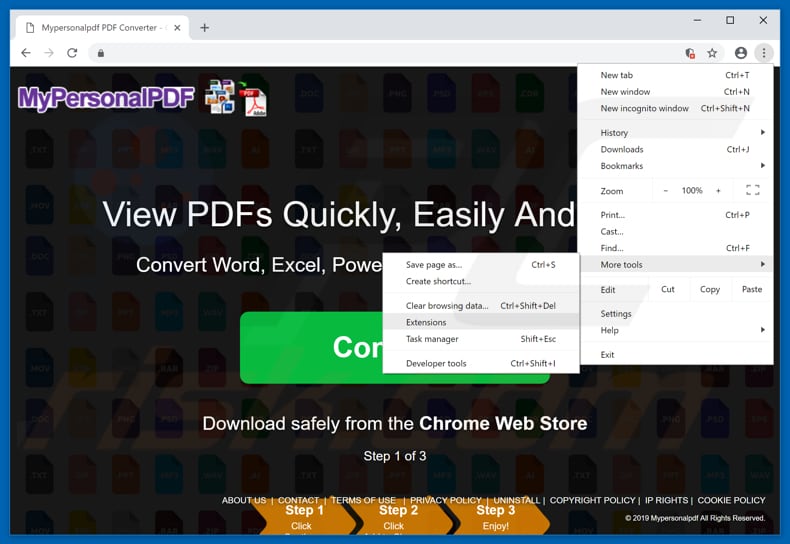 Removing MyPersonalPDF  ads from Google Chrome step 1