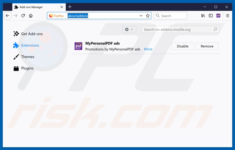 Removing MyPersonalPDF ads from Mozilla Firefox step 2