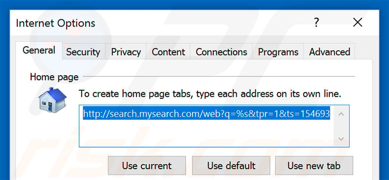 Removing mysearch.com from Internet Explorer homepage