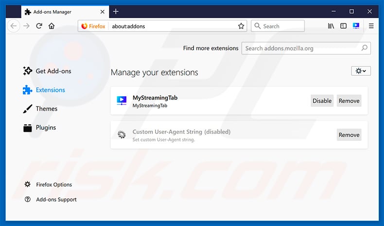 Removing mystreamingtab.com related Mozilla Firefox extensions