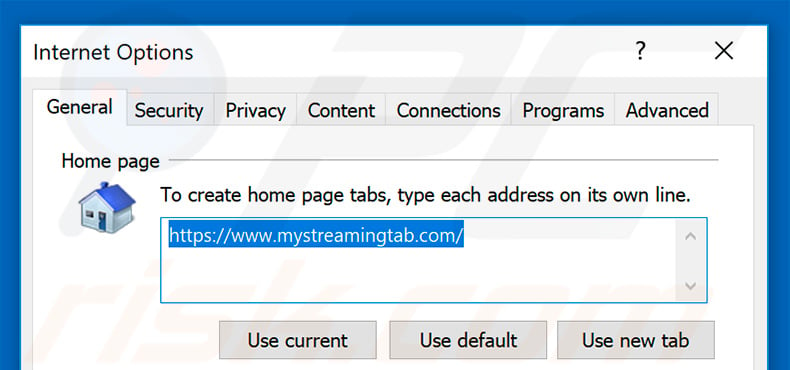 Removing mystreamingtab.com from Internet Explorer homepage
