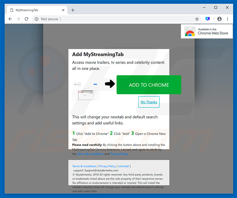 Website used to promote MyStreamingTab browser hijacker
