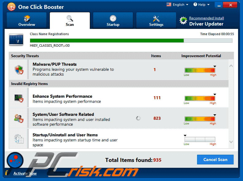 One click Booster application appearance 