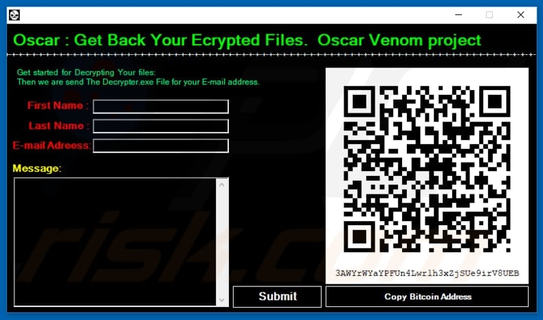 oscar venom ransomware give back my files pop-up window