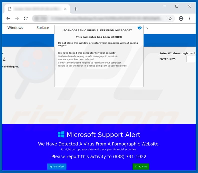 PORNOGRAPHIC VIRUS ALERT FROM MICROSOFT scam