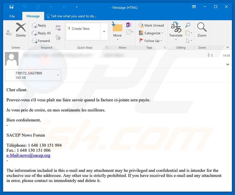 French spam email spreading Qakbot trojan