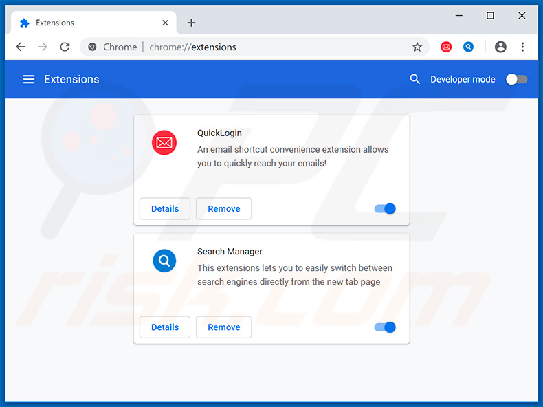 Removing quicklogin.io related Google Chrome extensions