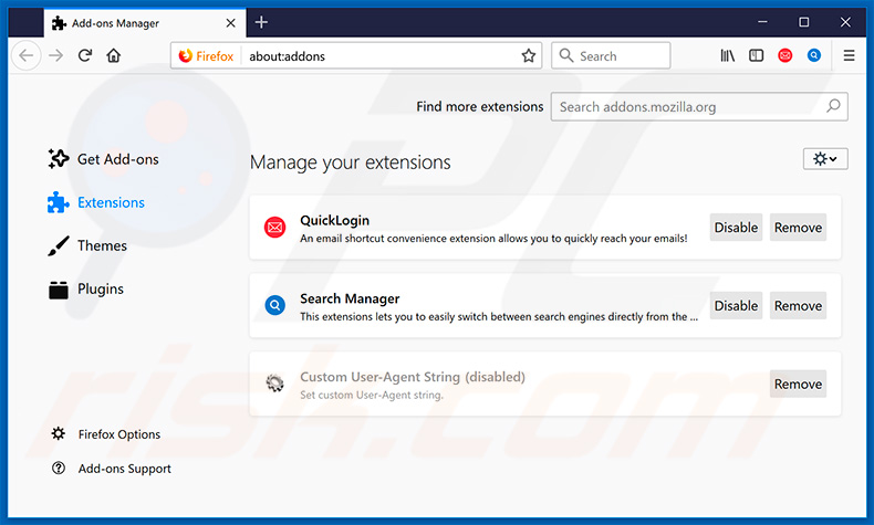 Removing quicklogin.io related Mozilla Firefox extensions