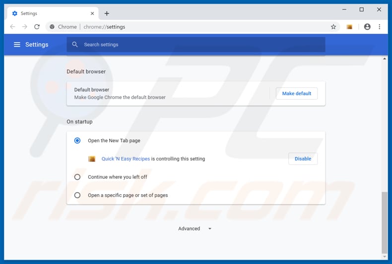 Removing search.hquickneasyrecipes.co from Google Chrome homepage