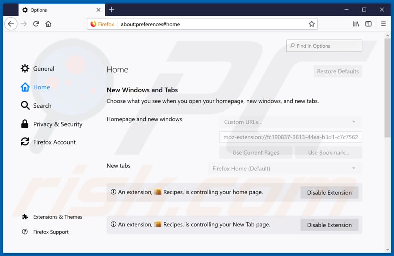Removing search.hquickneasyrecipes.co from Mozilla Firefox homepage