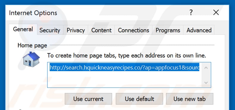 Removing search.hquickneasyrecipes.co from Internet Explorer homepage