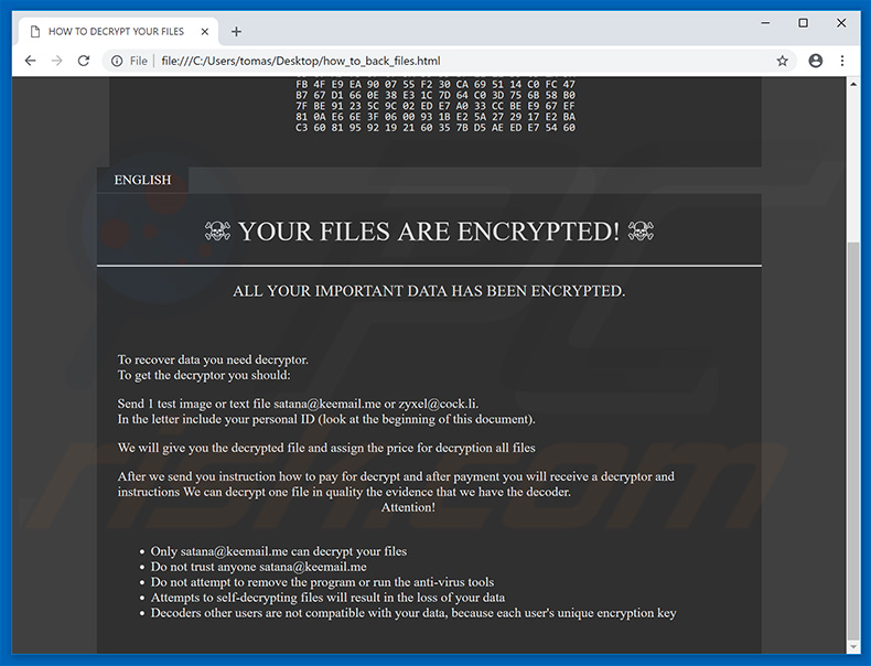 SATANA ransomware html file