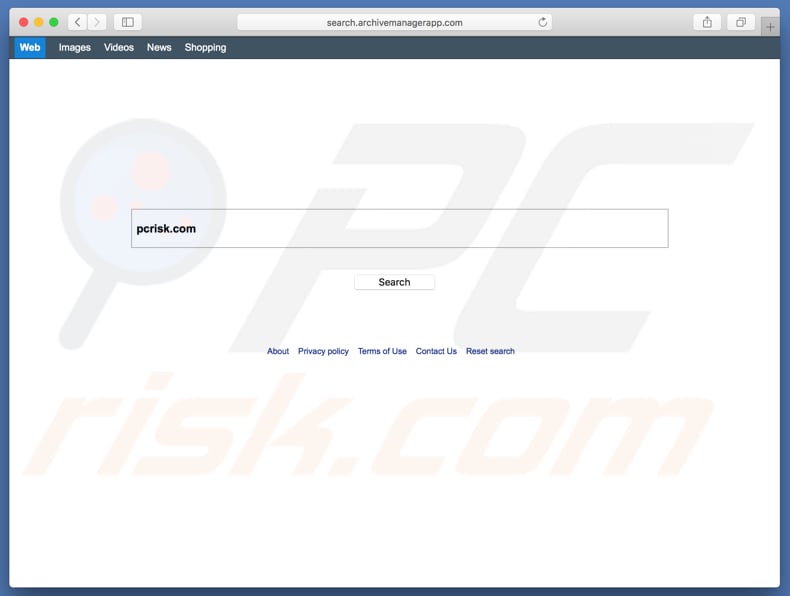 search.archivemanagerapp.com browser hijacker on a Mac computer