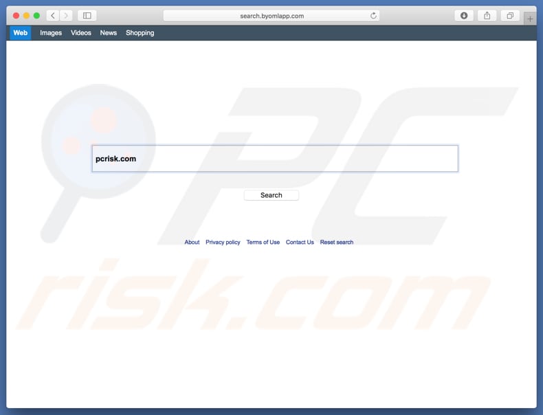 search.byomlapp.com browser hijacker on a Mac computer