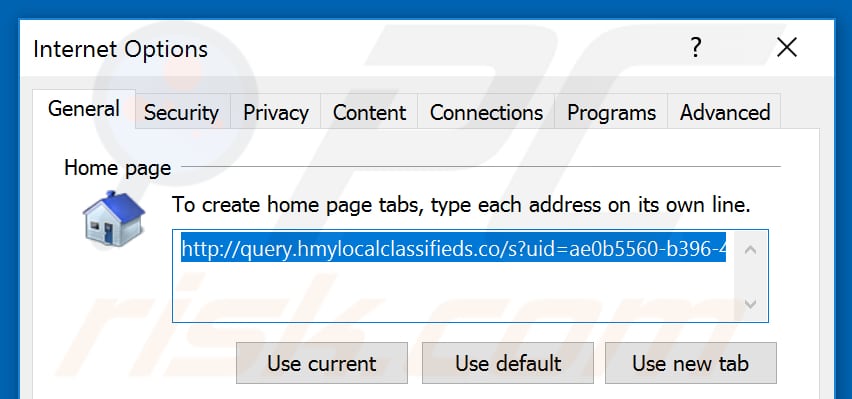 Removing search.hmylocalclassifieds.co from Internet Explorer homepage