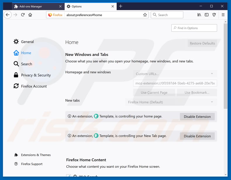 Removing search.htemplatehub.co from Mozilla Firefox homepage