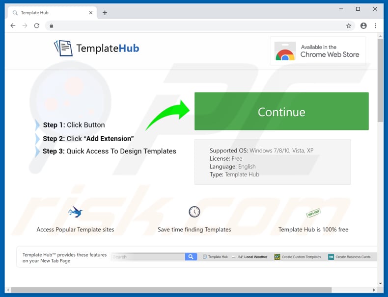 Website used to promote Template Hub browser hijacker