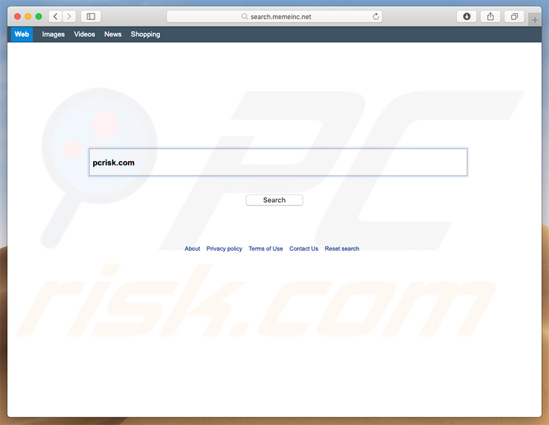 search.memeinc.net browser hijacker on a Mac computer