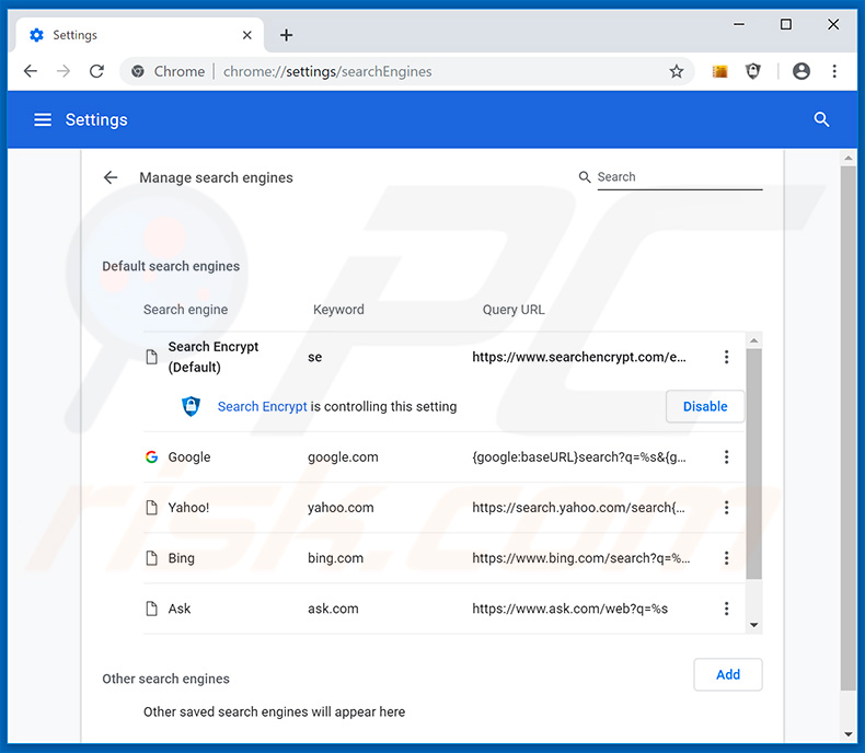 Removing search.searchnewvfr.com from Google Chrome default search engine